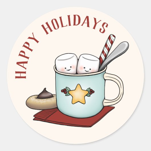 マグの甘いマシュマロ幸せな休日クリスマス ラウンドシール (正面)