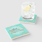 マグの青いモロッコのタイルのコーヒー抱擁 ストーンコースター (横)