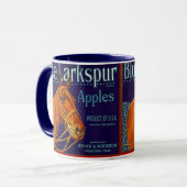 マグの~のヴィンテージ青いLARKSPURのブランドのAPPLEのラベルの広告! マグカップ (正面左)