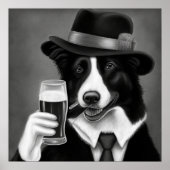 マグを持つカウボーイドッグイラストレーション ポスター (正面)