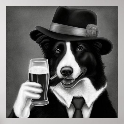 マグを持つカウボーイドッグイラストレーション ポスター (正面)