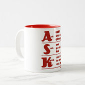 マグを"頼み、追求し、そしてたたいて下さい" ツートーンマグカップ (正面左)