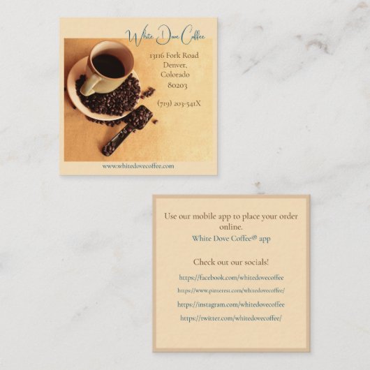 マグアンドコーヒービーンズカフェバリスタコーヒー スクエア名刺 (正面/裏面)
