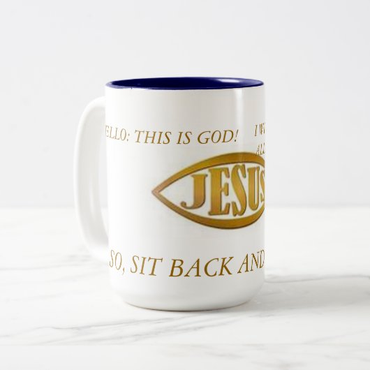 マグイエズスフィッシュブラックインテリア金ゴールドエンブレムWHI ツートーンマグカップ (正面左)