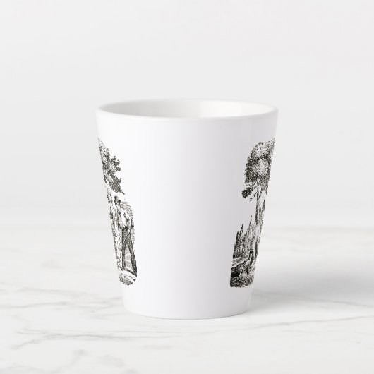 マグカップとヴィンテージガーデニングシーン カフェラテマグ (正面)