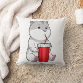 マグカップと飲料用ストローでハムスター クッション (ブランケット)