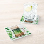 マグカップに入った水色アイリッシュグリーンビール ガラスコースター (アングル)