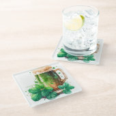 マグカップに入った水色アイリッシュグリーンビール ガラスコースター (アングル)