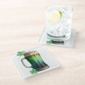 マグカップに入った水色アイリッシュグリーンビール ガラスコースター (アングル)