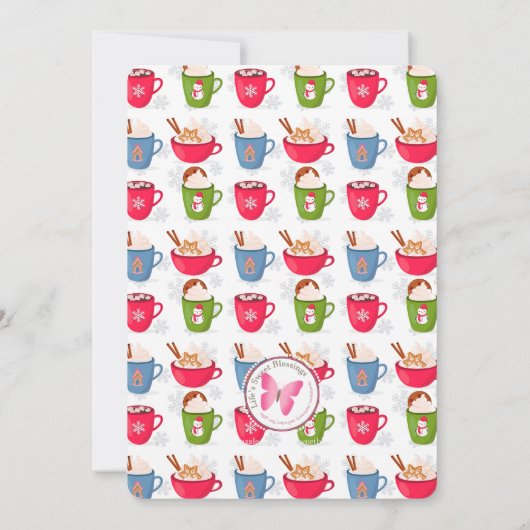 マグカップのクリスマスのクッキーとココアの味 招待状 (裏面)