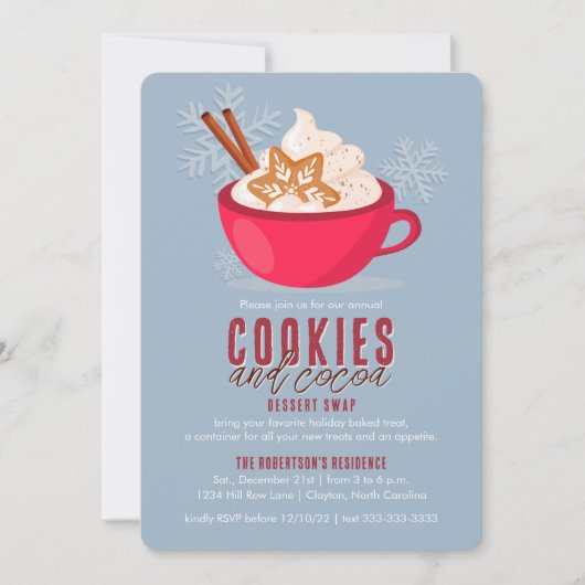 マグカップのクリスマスのクッキーとココアの味 招待状 (正面)