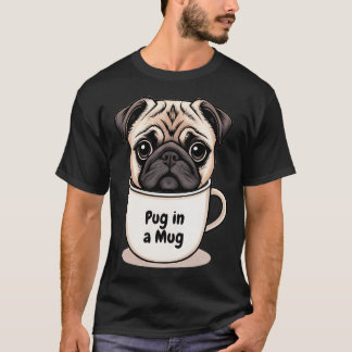 マグカップのパグ グラフィックイラスト Tシャツ