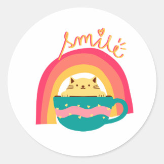 マグカップの中の猫 ラウンドシール