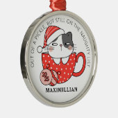 マグカップの中、サンタ帽子をかぶった猫 メタルオーナメント (右)