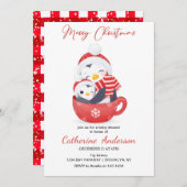 マグカップの赤ちゃんシャワーのクリスマスリトルペンギン 招待状 (正面/裏面)