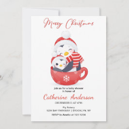 マグカップの赤ちゃんシャワーのクリスマスリトルペンギン 招待状