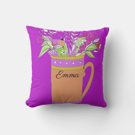 マグカップカラフルデザインの薄紫色の花 クッション (正面)