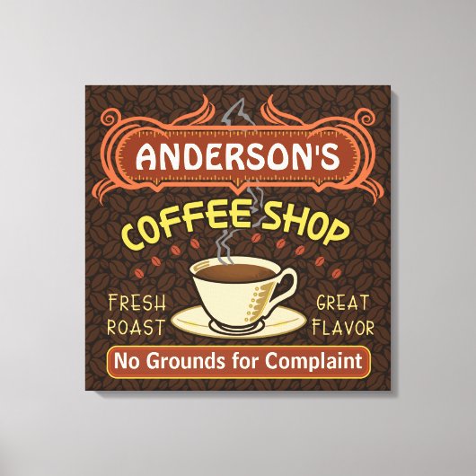 マグカップ付きコーヒーショップ独自のパーソナライズされた作成 キャンバスプリント (正面)