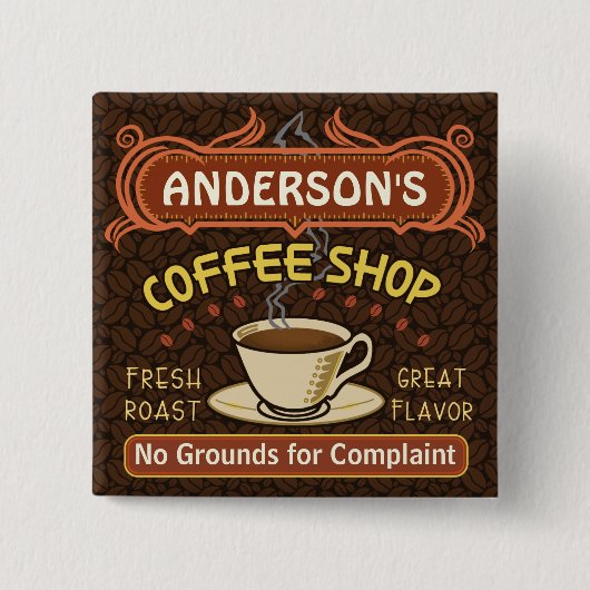 マグカップ付きコーヒーショップ独自のパーソナライズされた作成 缶バッジ (正面)