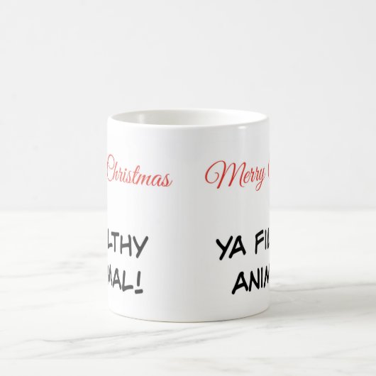 マグカップ引用文「メリークリスマスヤ汚い動物」 コーヒーマグカップ (中央)