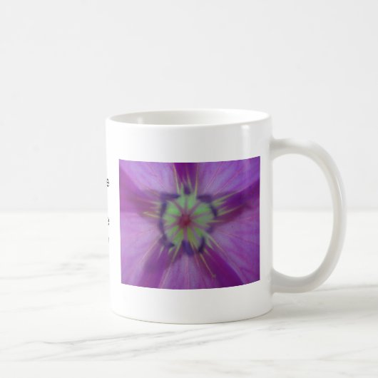 マグカップ紫の花と文字: "良い日を持っている" コーヒーマグカップ (右)