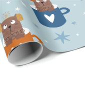 マグカップ青のスノーフレーク、かわいいクリスマス猫 ラッピングペーパー (ロールコーナー)