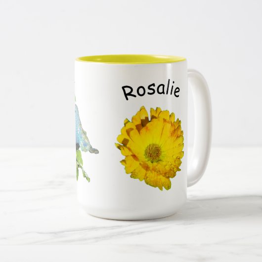 マグカップ – ヒマワリの鳥の花の上の名前 (正面右)