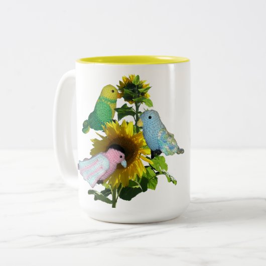 マグカップ – ヒマワリの鳥の花の上の名前 (正面左)