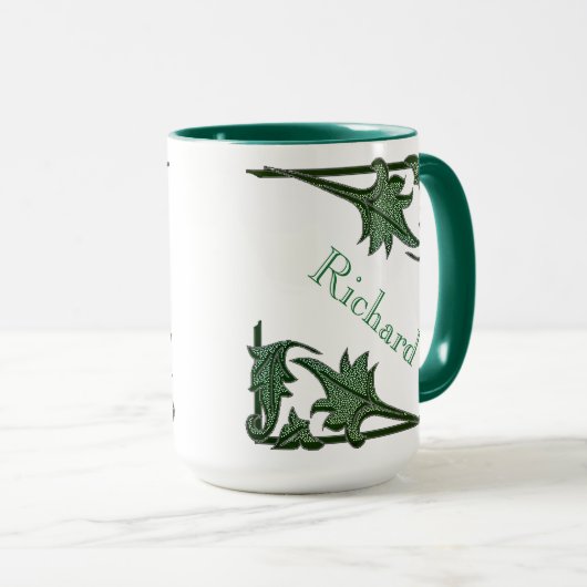 マグカップ – 山括弧と名前（緑） (正面右)