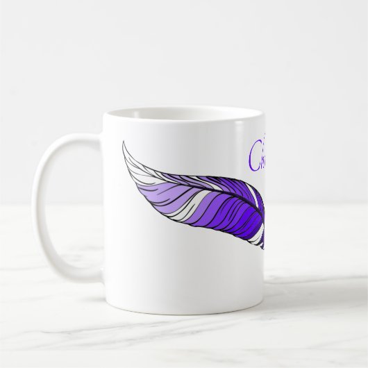 マグカップ – 紫の羽と名前 (左)