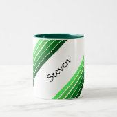マグカップ - 緑の斜めストライプに名前 (中央)