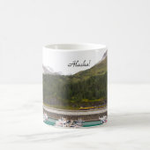 マグカップ、雪の山のアラスカ帽をかぶった、列車 コーヒーマグカップ (中央)