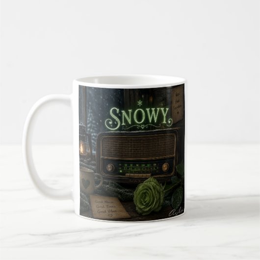 マグカップ 雪の緑のバラ1 (左)