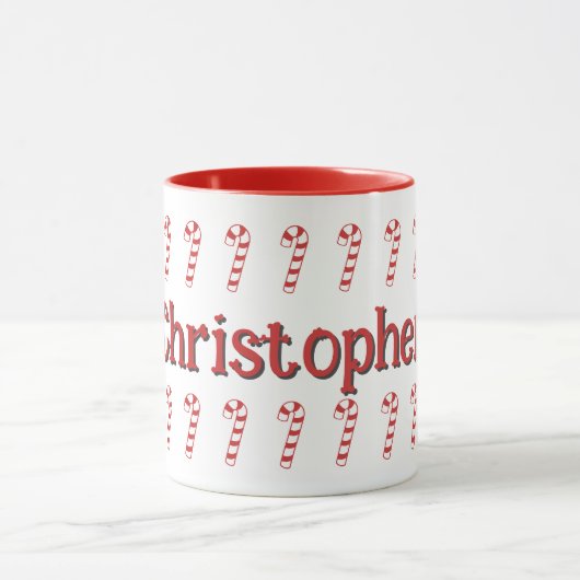 マグカップ – Red Candy Canes with Name (中央)