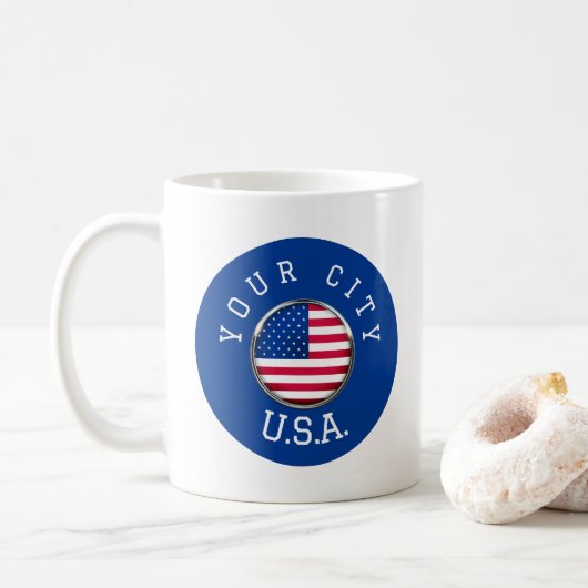 マグカップ – USA パーソナライズされた – 市区町村の名前を追加 (ドーナツ)
