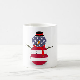 マグクリスマス愛国心雪だるま国旗USA コーヒーマグカップ