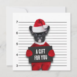 マグショットおもしろいバッド・サンタの犬のクリスマスプレゼント・カード