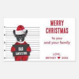 マグショット悪いサンタの犬のクリスマスおもしろい 長方形シール