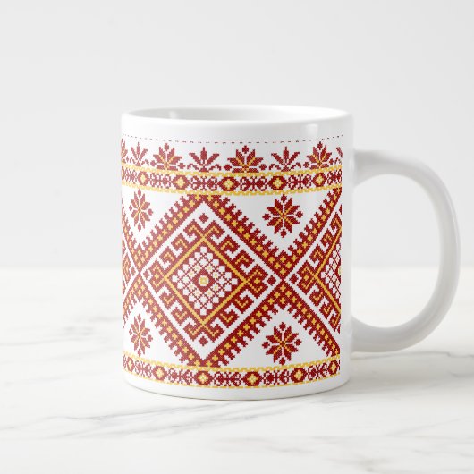 マグジャンボレッドウクライナクロスステッチ刺繍 ジャンボコーヒーマグカップ (右)