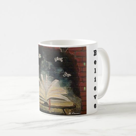 マグストップ信じを使わない コーヒーマグカップ (正面右)