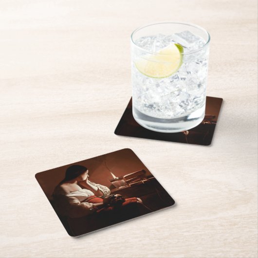 マグダレネと喫煙火炎ラツアー スクエアペーパーコースター (インサイチュ)