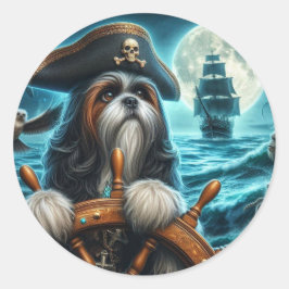 マグナム・ザ・シーズー(犬)Tzu Pirateステッカー ラウンドシール