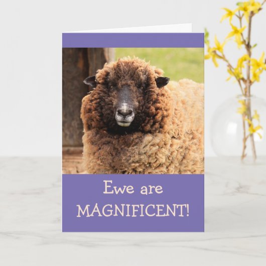 マグニフィングシープハッピーバースデー カード (黄色い花)