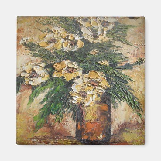 マグネットアン絵を描ヘイズの黄色い花瓶の花 マグネット (正面)