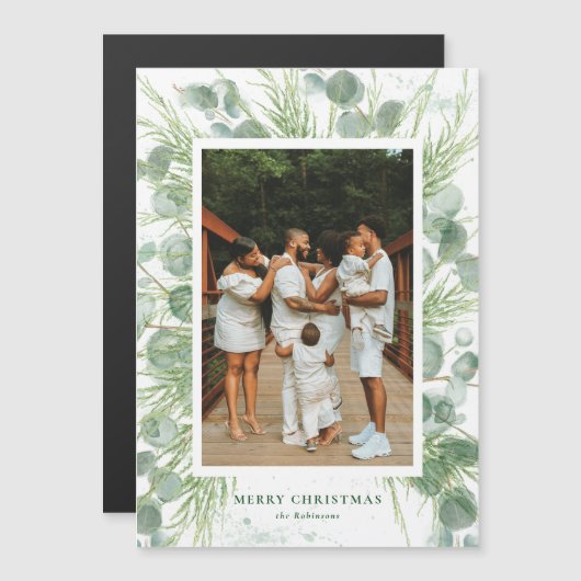 マグネットウォーターカラーユーカリ&パインクリスマスカード (正面/裏面)