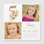 マグネットガールズ金ゴールド5誕生日写真 マグネット招待状 (正面)