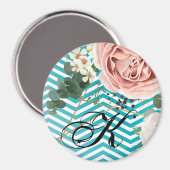 マグネットジオメトパーソナライズされたリバラシェブロンティール（緑がかった色）ジー マグネット (正面/裏面)