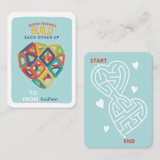 マグネットタイルおもちゃのハート教室バレンタイン ノートカード (正面/裏面)