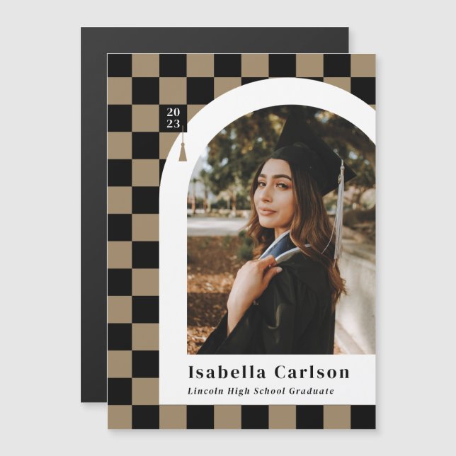 マグネットチェックアーチ写真卒業発表 (正面/裏面)