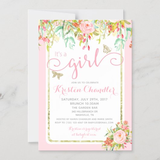 マグネットバタフライガールフローラバラベビー招待状 マグネット招待状 (正面)